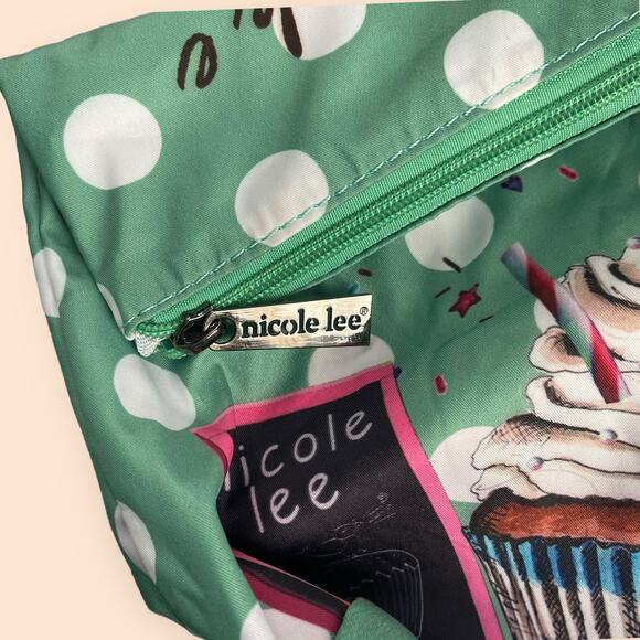 Nicole Lee Sweet Cupcake Tote Removable Interior Bag Coral Green Dogs Puppies - Picture 5 of 16